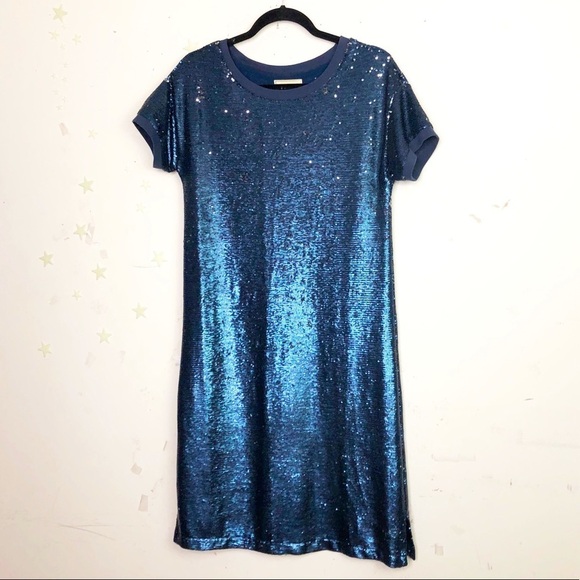 MOULINETTE Soeus Anthropologie Navy blue sequin dress - Picture 3 of 10